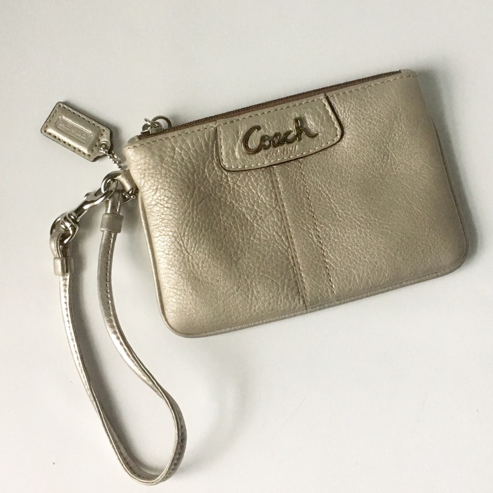 Coach Metallic Silver Pebbled Leather Wristlet